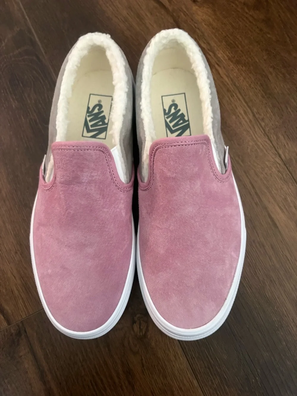 Vans Pink Suede Slip-On Sneakers with Sherpa Lining - Picture 1 of 3